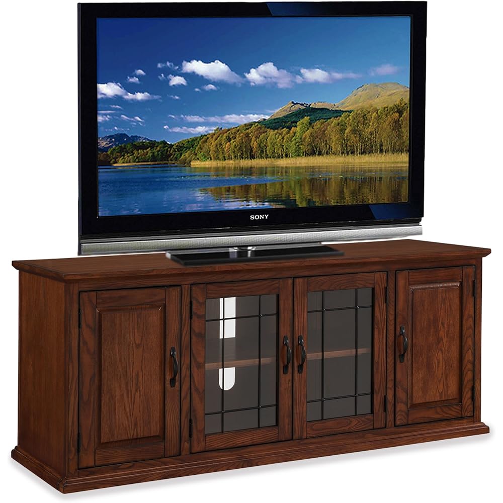 Leick Home 80360 Leaded Glass TV Stand For 65" TV's, Burnished Oak