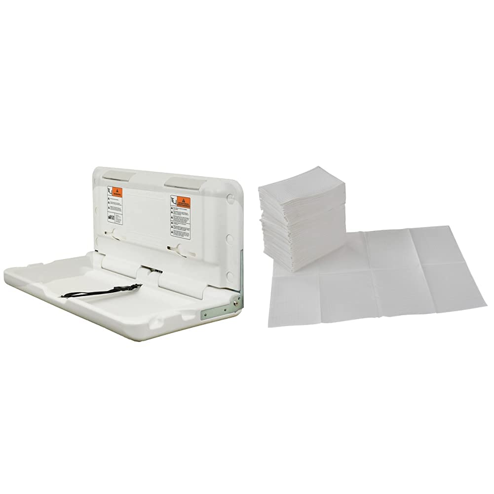 ECR4Kids ELR-18004 Wall-Mounted Baby Changing Station, Fold-Down Diaper Change Table &amp; ELR-003 2-Ply Tissue and Poly Disposable Sanitary Liner for Baby Changing Stations, 18" x 13", 500-Pack White