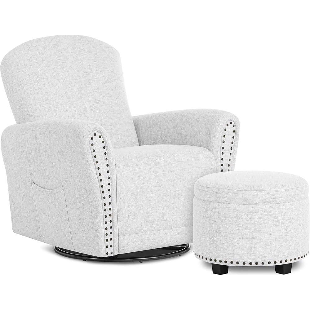 Evolur Vienna Swivel Glider with Ottoman, FSC Certified, Greenguard Gold and JPMA Certified Glider Rocking Chair, 360° Swivel Motion, Ergonomic Design Nursery Glider, Fog Gray