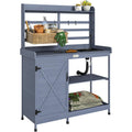 Outsunny Outdoor Wooden Potting Bench Table with Sink and Water Tap, Garden Workstation with Storage Cabinet, Storage Shelves for Backyard, Patio, Balcony, Gray