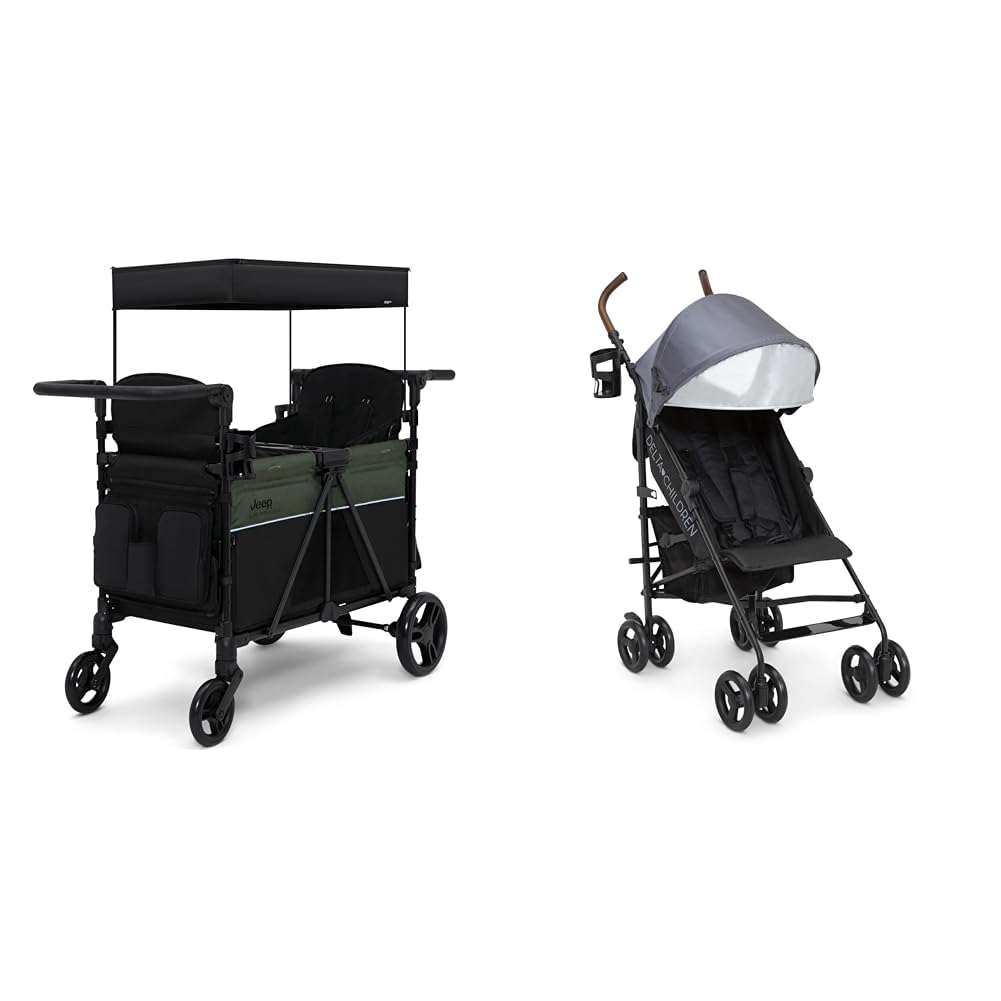 Delta Children Jeep Aries 2-Seater Stroller Wagon and 365 Plus Lightweight Stroller Bundle