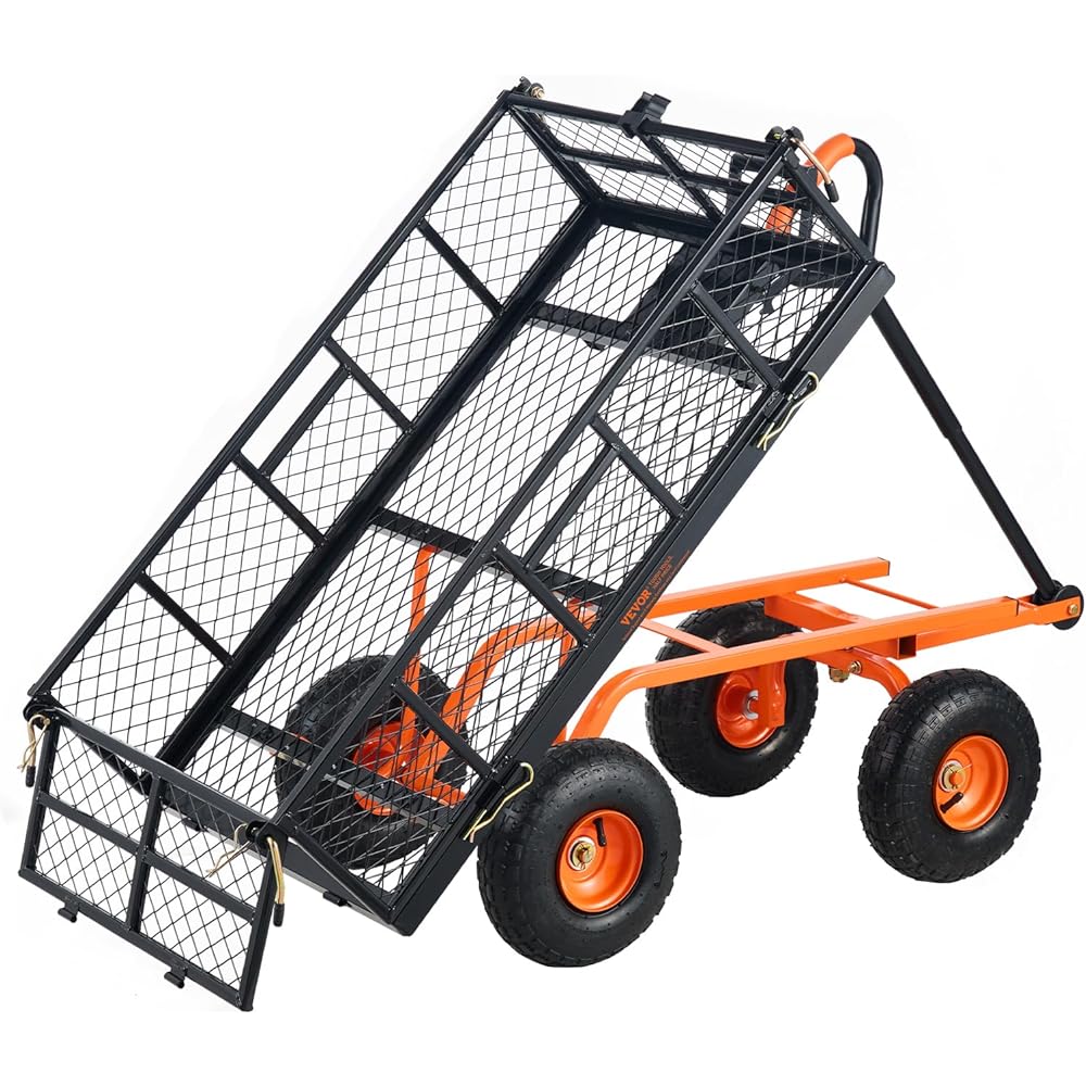VEVOR 400lbs Steel Garden Dump Cart, Heavy Duty Garden Wagon Yard Dump Wagon with Removable Sides, Convert to Flatbed, Utility Liner, 10in All Terrain Wheels