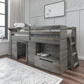 Max &amp; Lily Loft Bed Twin Size, Solid Wood Low Loft Bed with Storage Drawer and Ladder, Modern Farmhouse Loft Bed for Kids, Driftwood