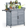YITAHOME Solid Wood Potting Bench Table with Folding Pallet and Metal Tabletop, Outdoor Storage Cabinet Planting Table Garden Work Bench for Garden, Backyard, Grey