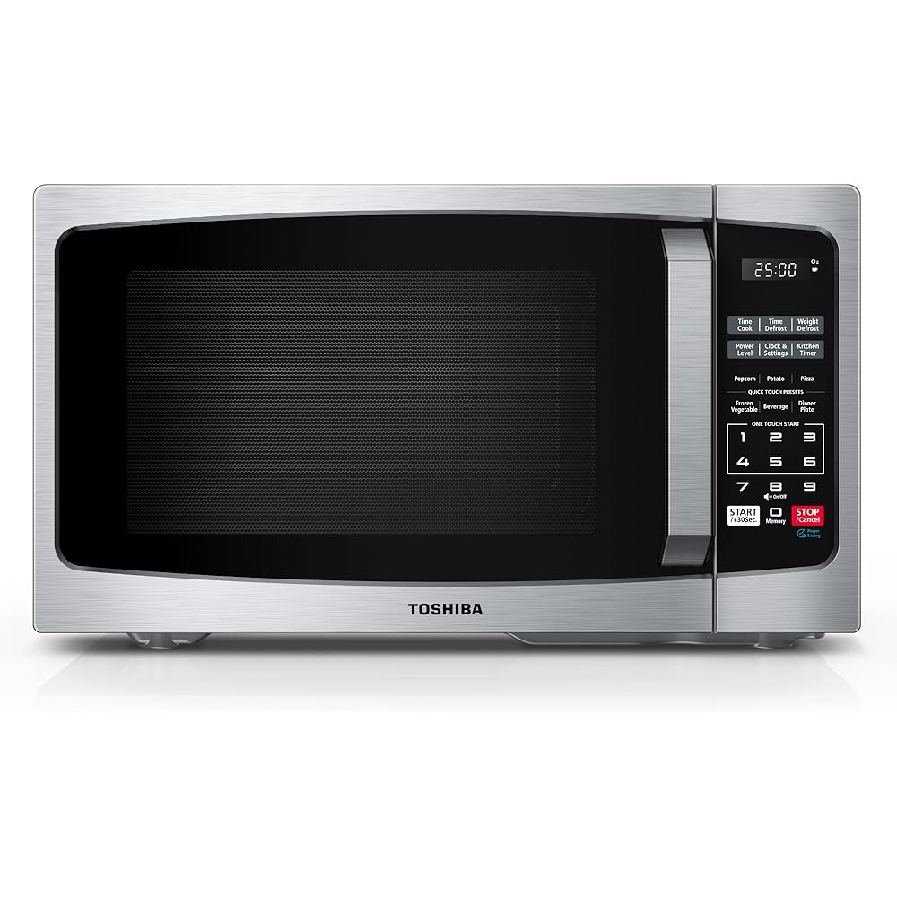 TOSHIBA ML-EM09PA(SS) Small Microwave Oven with 6 Auto Menus, Mute Function &amp; Child Lock, LED Lighting, Perfect for Apartments &amp; Dorms, 0.9 Cu Ft, 10.6 Inch Removable Turntable, 900W, Stainless Steel