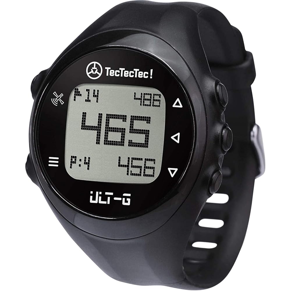 TecTecTec ULT-G Stylish, Lightweight and Multi-Functional Golf GPS Watch, Durable Wrist Band with LCD Display, Worldwide Preloaded Courses Black