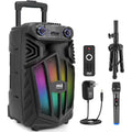 Pyle 1680W Portable Bluetooth PA Speaker 15" Rechargeable Outdoor Karaoke Party Speaker, Audio System w/Wireless Mic and Wheels, TWS, Party Lights, LED Display, 6.5mm Mic Input, FM/AUX/MP3/USB/SD