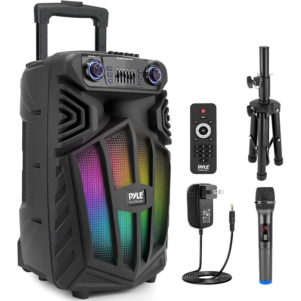 Pyle 1680W Portable Bluetooth PA Speaker 15" Rechargeable Outdoor Karaoke Party Speaker, Audio System w/Wireless Mic and Wheels, TWS, Party Lights, LED Display, 6.5mm Mic Input, FM/AUX/MP3/USB/SD