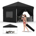 GarveeLife 10'x10' Pop Up Canopy Tent with 4Pcs Sidewalls, Portable Instant Commercial Canopy with 4 Stakes, 4 Ropes, 4 Sandbags for Farmers' Market, Patio, Outdoor, Camping, Black