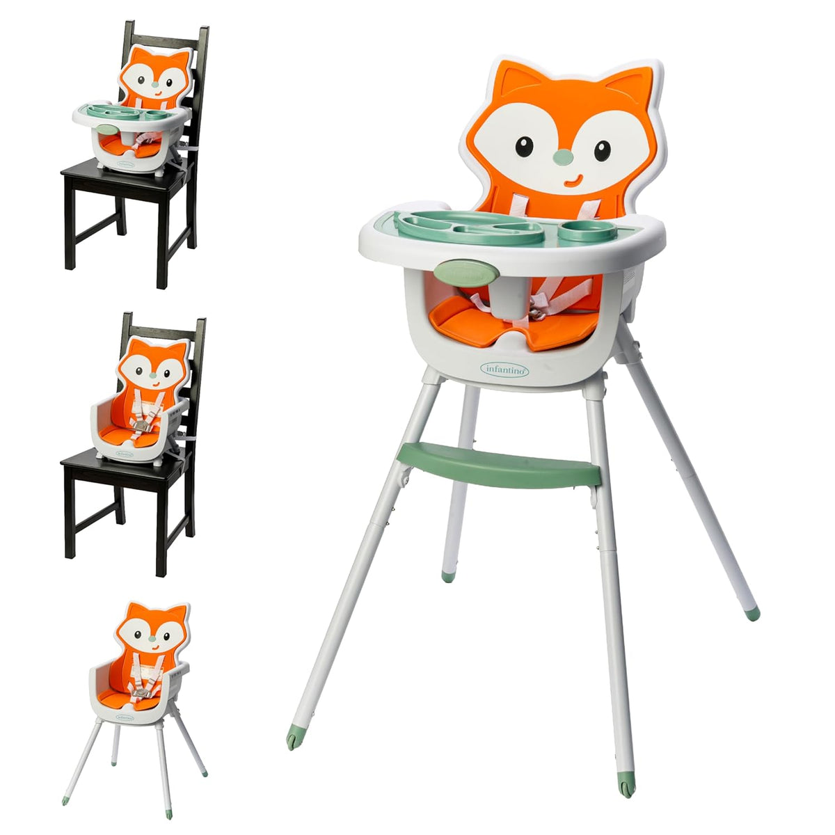 Infantino Grow-with-Me 4-in-1 Convertible High Chair, Fox-Theme, Space-Saving Design, Booster and Toddler Chair for Infants &amp; Toddlers 3M-36M
