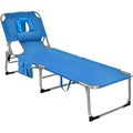 COSTWAY Folding Beach Lounge Chair, Tanning Chair with Face Hole, 5-Position Adjustable Backrest, Pillow &amp; Side Pocket, Foldable Chaise Lounge Chair Outdoor for Sunbathing, Camping (1, Blue)
