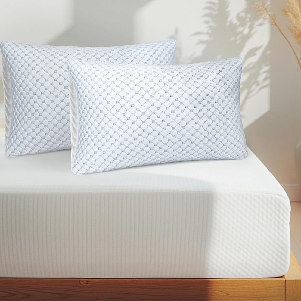 Nestl King Sized 12 Inch Green Tea Memory Foam Mattress with Set of 2 Cooling Pillows – Cooling Graphite Mattress in a Box and Two 20 x 36 Inch Shredded Memory Foam with Cooling Gel Pillows
