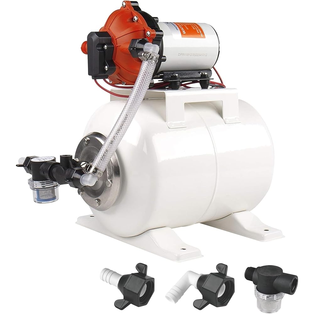 SEAFLO Marine Water Pump 12 V DC 60 PSI 5.5 GPM 2 Gallon Accumulator Tank System | Accumulator Pressure Boost System for Smooth and Quiet Operation | 4-Year Warranty