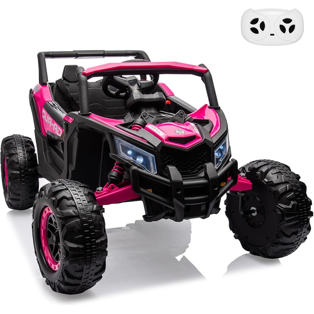 Ride on UTV Car, 24V Battery Powerd Electric Off-Road UTV Car w/Remote Control, 200W Motor, Spring Suspension, Music, LED Lights, Ride on Car for Boys Girls,Rose