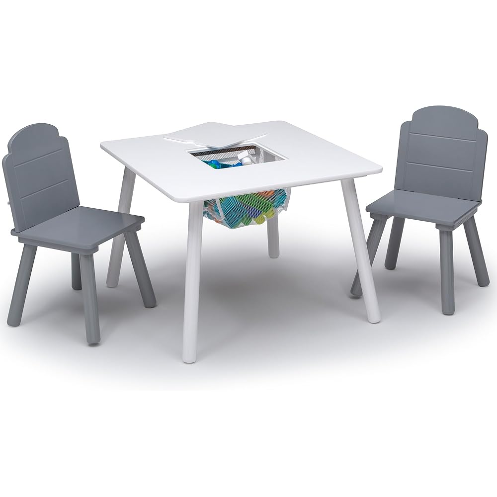 Delta Children Finn Table and Chair Set with Storage, White/Grey