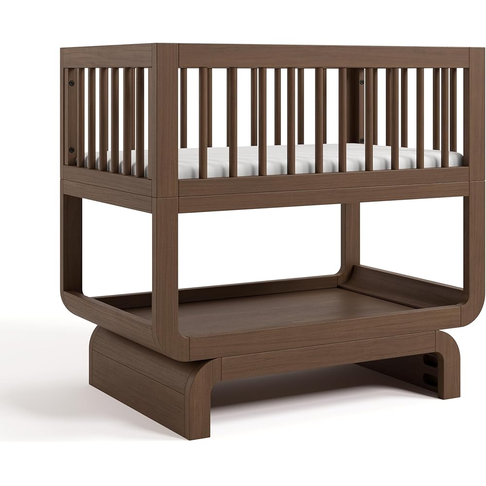 Storkcraft Santorini Deluxe 3-in-1 Convertible Bassinet (Hazelnut) – GREENGUARD Gold Certified Wood Baby Bassinet, Includes Water-Resistant Mattress, Converts to Toy Box and Bookcase
