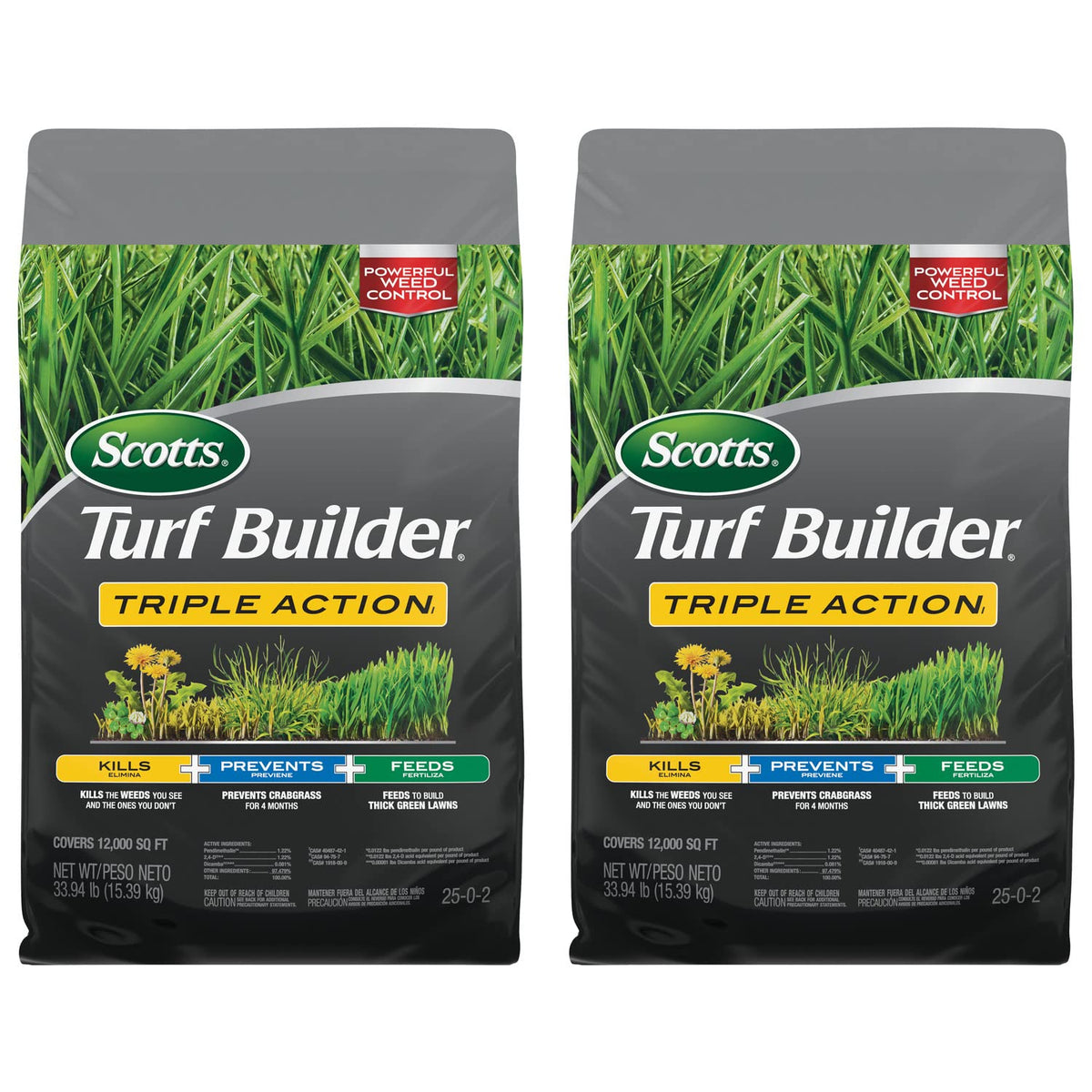 Scotts Turf Builder Triple Action1 Weed Killer, Crabgrass Preventer, Lawn Fertilizer, 12,000 sq. ft. (2-Pack)