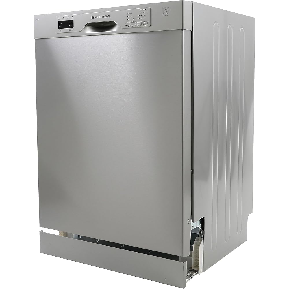 West Bend WB120BDWVSS Dishwasher 24-Inch Built in with 3 Wash Options and Automatic Cycles, Stainless Steel Construction with Electronic Control LED Display, Low Noise Rating, 57 dBA, Metallic