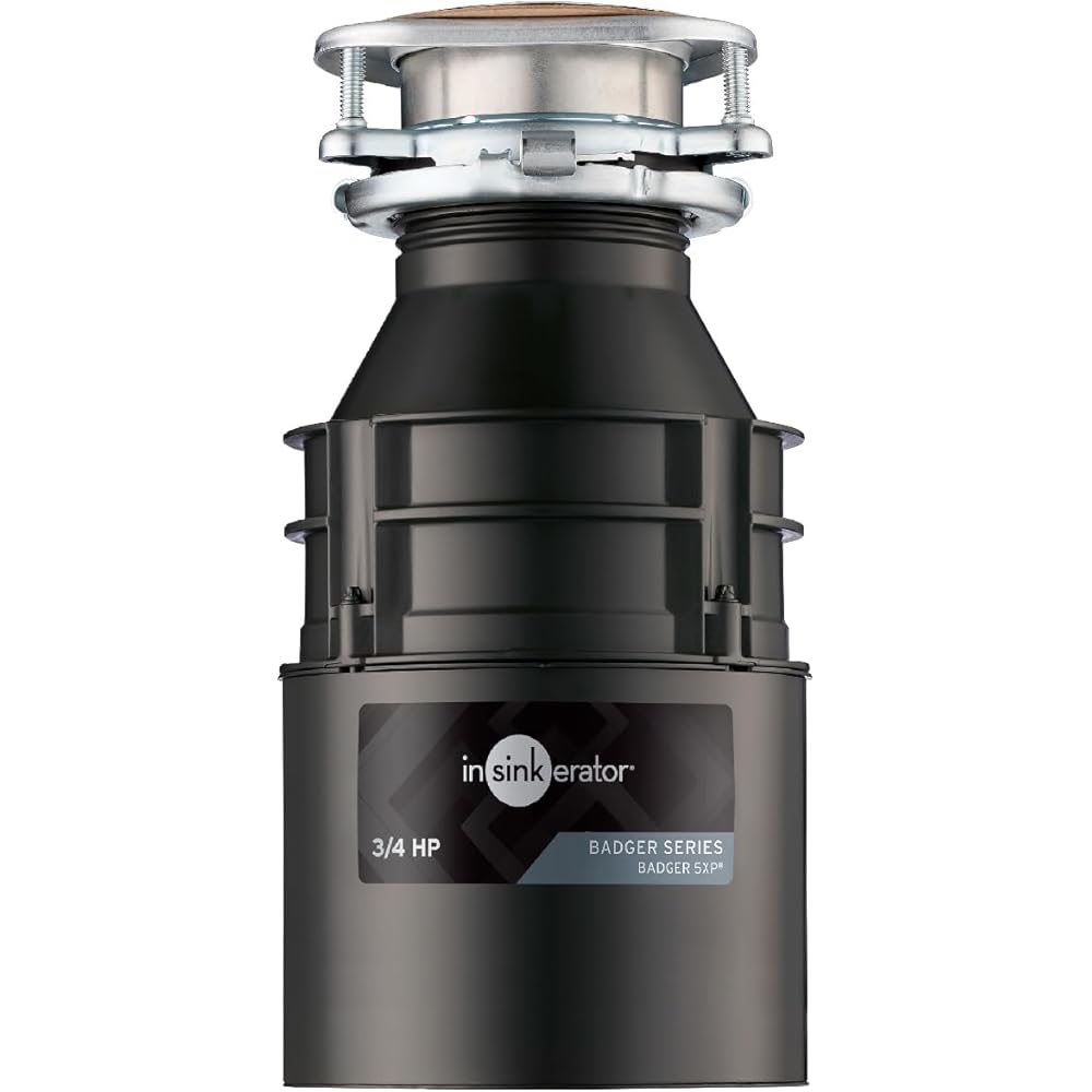 InSinkErator Badger 5XP Garbage Disposal, Standard Series 3/4 HP Continuous Feed Food Waste Disposer, Black / Stainless Food Waste Disposers