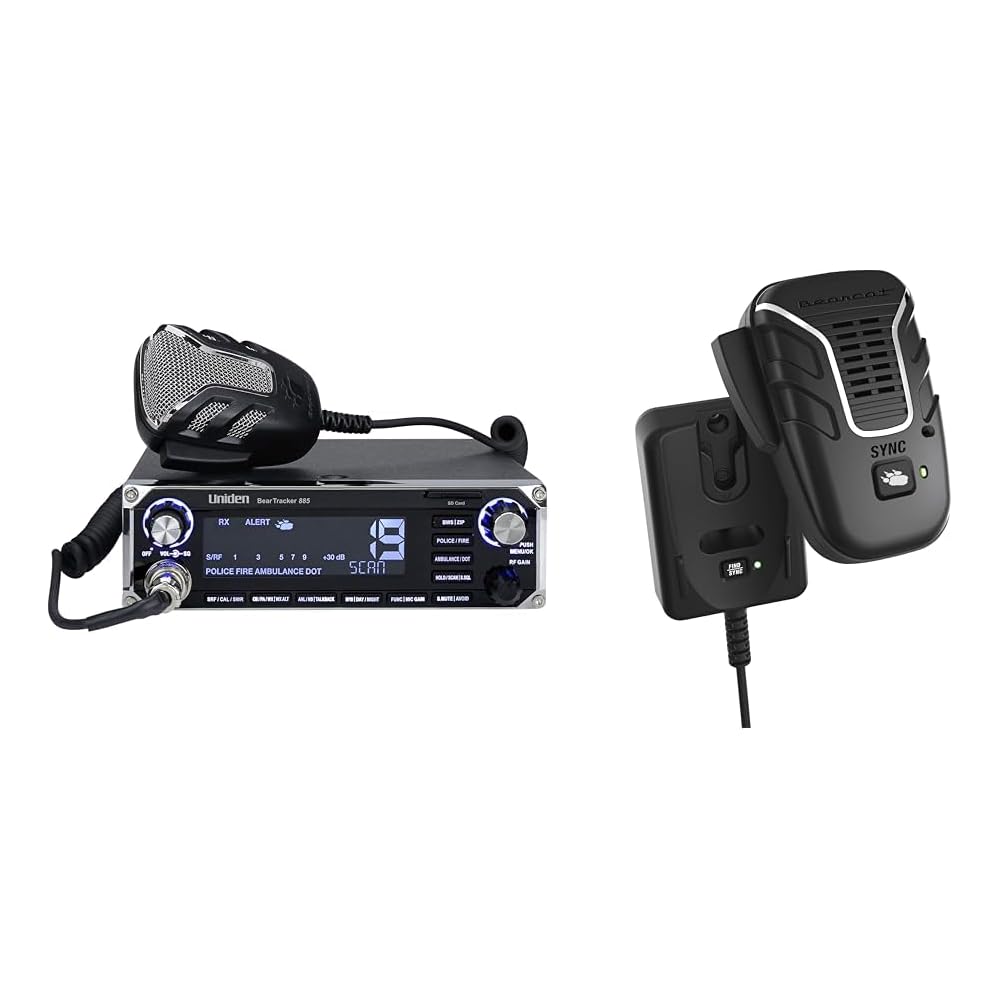 Uniden BEARTRACKER 885 Hybrid Full-Featured 40-Channel 4-Watt CB Radio + Digital TrunkTracking Police/Fire/Ambulance Scanner Bundle with BC906W Wireless CB Microphone Speaker