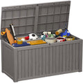 EAST OAK Outdoor Storage Box, 180 Gallon Deck Box, Large Resin Storage Bin for Patio Cushions, Gardening Tools, Lockable, Waterproof and UV Resistant, Grey