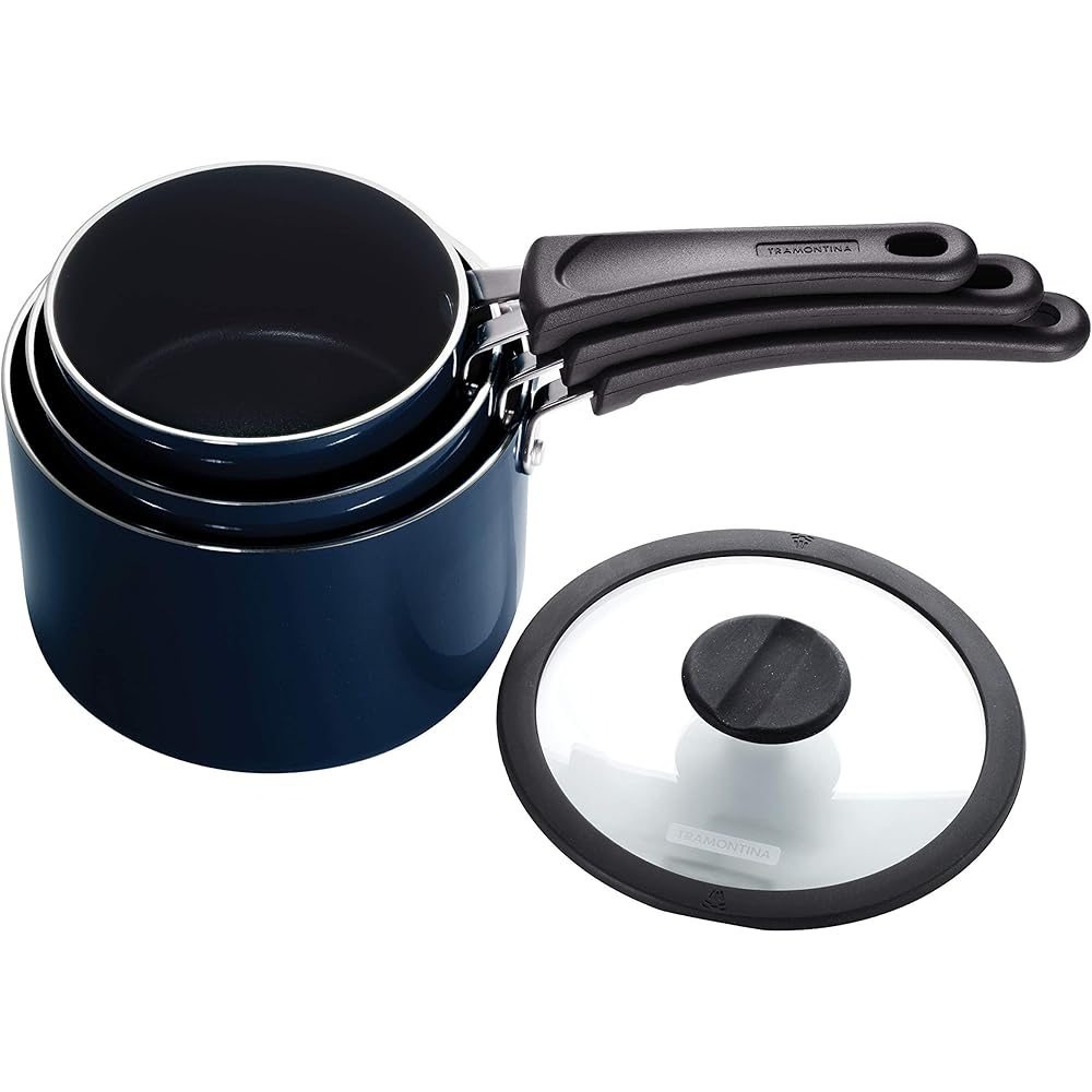 Tramontina Aluminum Non Stick 6-Piece Nesting Sauce Pan Set with Lids Naval, Kitchen Nonstick Cookware Set, Dishwasher and Oven Safe