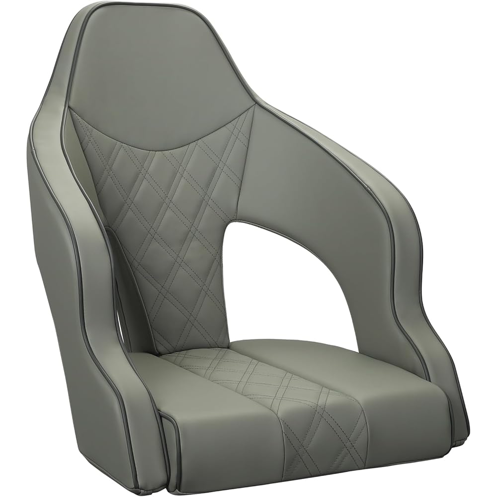 ERGOSEAT Deluxe Pro High Back Boat Seat Pontoon Captains Bucket Seat Boat Seat with Armrests (Light Gray/Light Gray/Charcoal)
