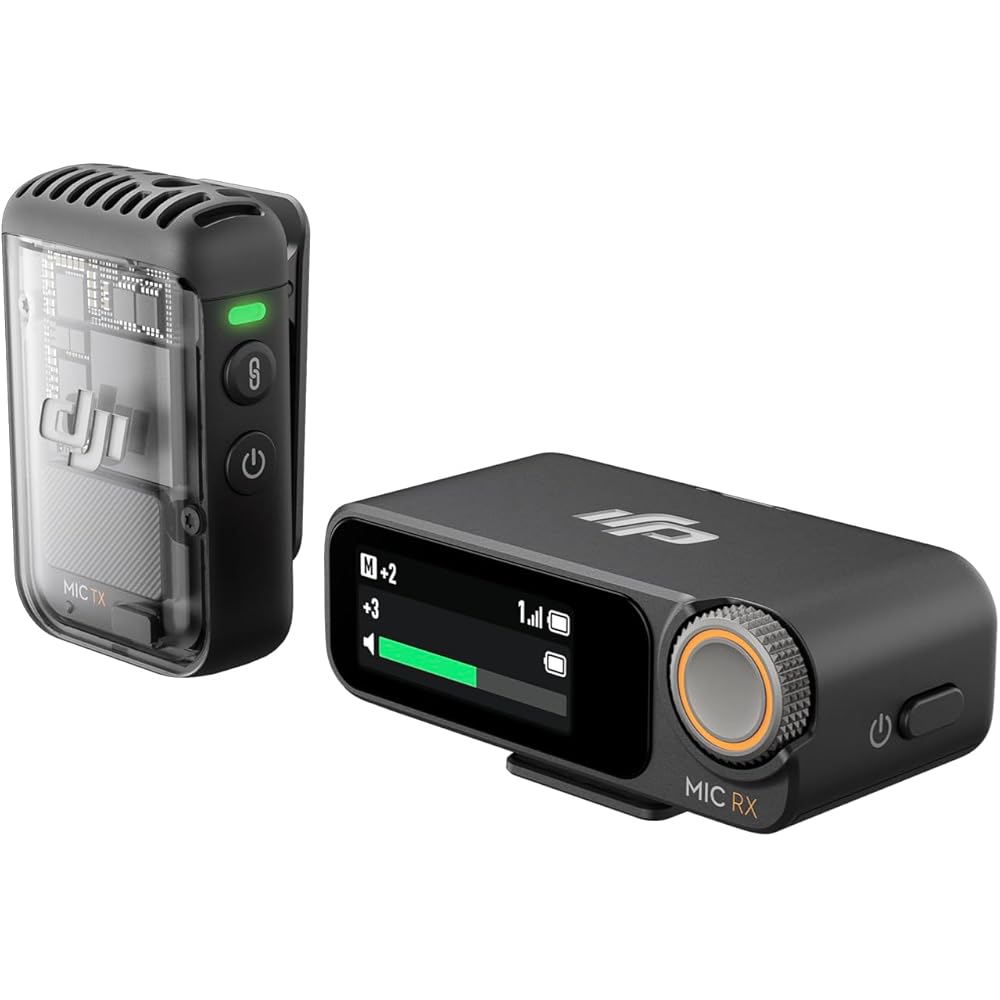 DJI Mic 2 (1 TX + 1 RX), Wireless Microphone with Intelligent Noise Cancelling, 32-bit Float Internal Recording, Optimized Sound, 250m (820 ft.) Range, Microphone for iPhone, Android, Camera, Vlogs