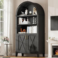 infurnic 63" Arched Storage Cabinet with Beech Wood Door, 5-Tier Arched Bookcase, Farmhouse Kitchen Pantry with Storage – Perfect for Dining Room, Living Room, Kitchen, or Home Office