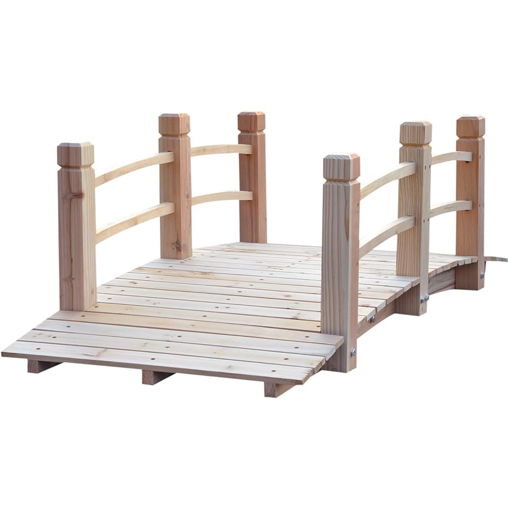 Outsunny Fir Wood Garden Bridge Arc Walkway with Side Railings for Backyards, Gardens, and Streams, Natural Wood, 60" x 26.5" x 19"