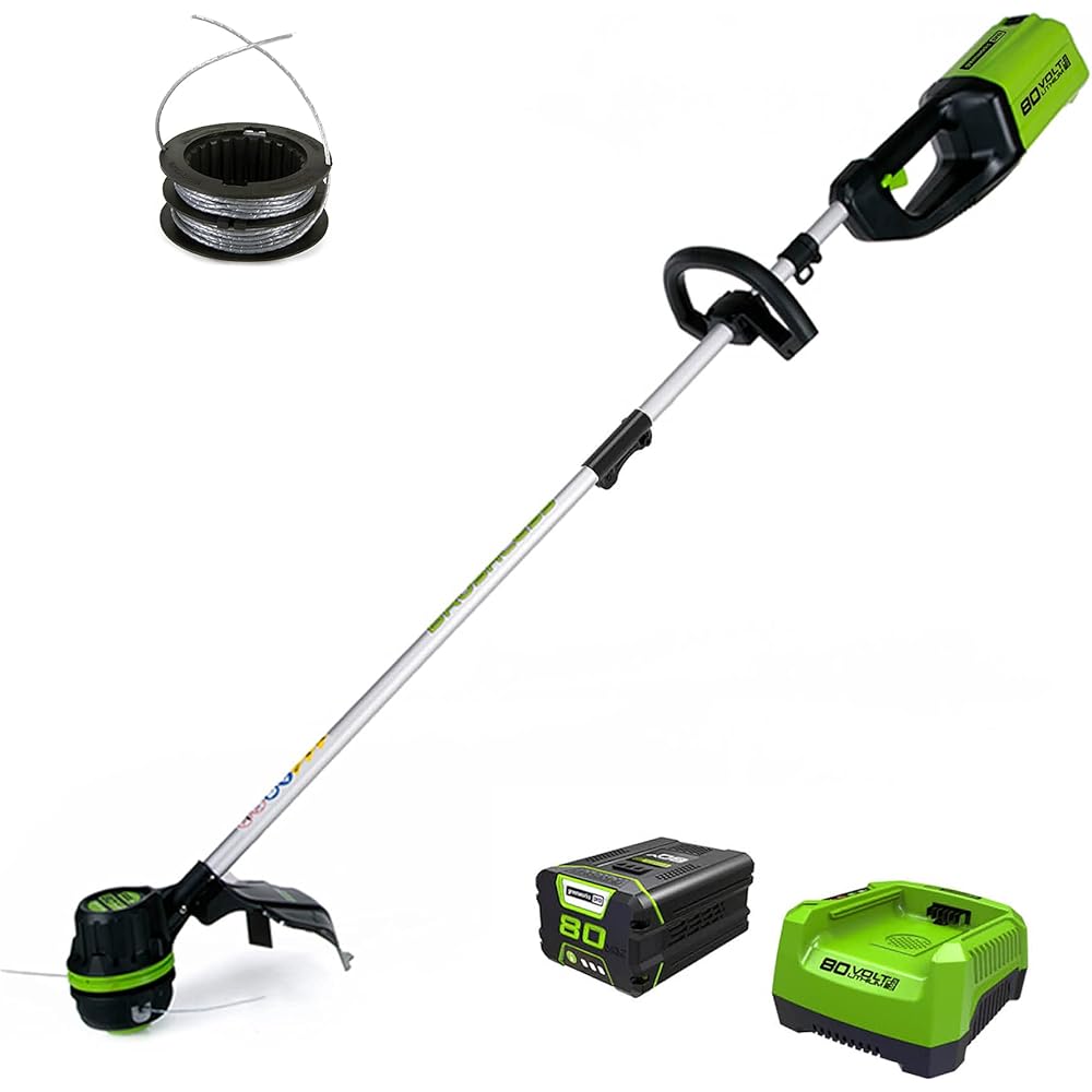 GreenWorks ST80L210 80V String Trimmer with Extra Replacement Spool, 2.0Ah Battery &amp; Charger Included
