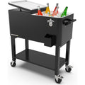 Permasteel Party Cooler with Divider, Removable Basin, Spacious 80-Qt Capacity, Chills 36hrs, Serving Tray, Rolling Ice Chest for Indoor &amp; Outdoor, Matte Black