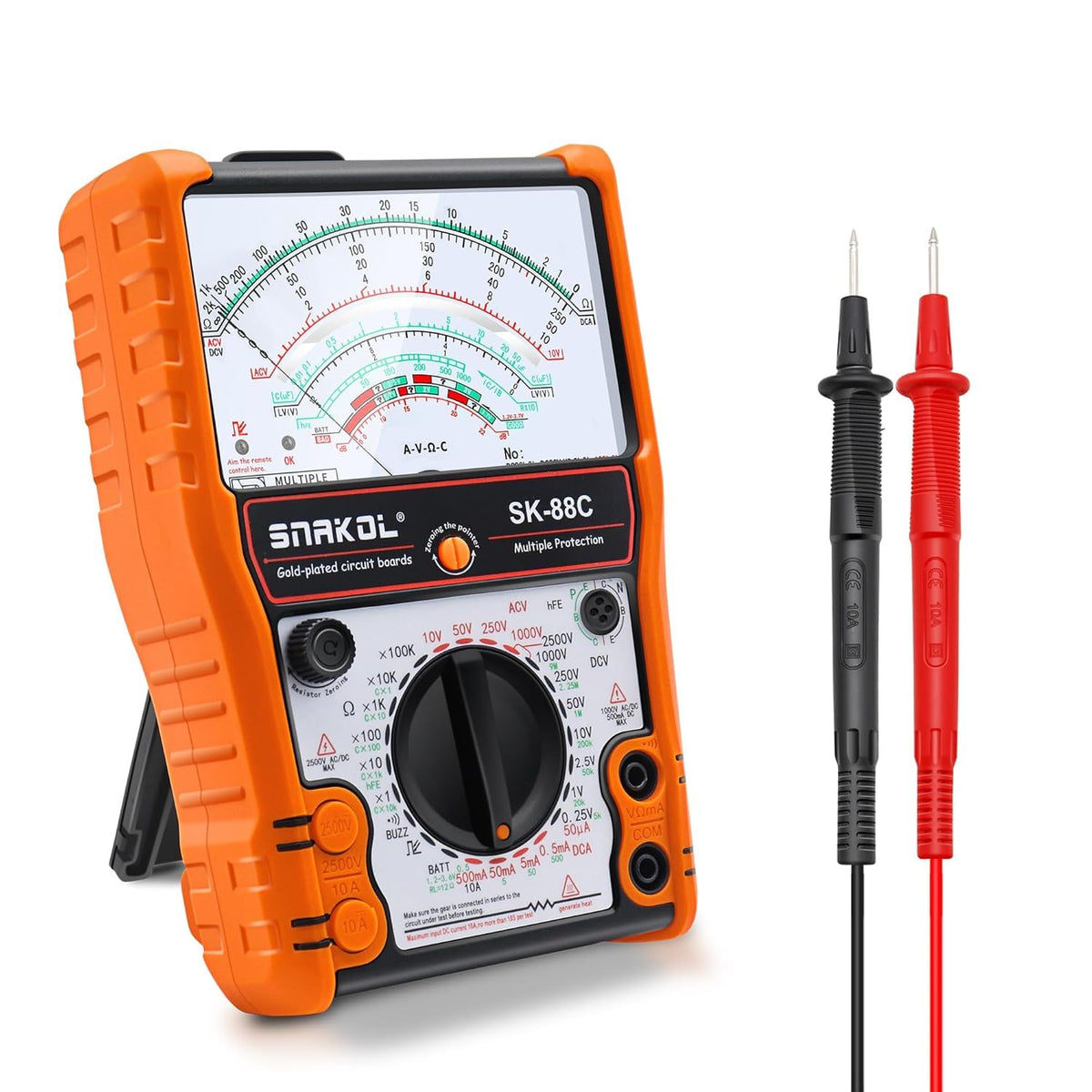 SNAKOL Analog Multimeter SK-88C,Pointer Multimeter，External Magnetic Multimetro,AC DC Volt 2500V,DC Current 10A,Rx 100K,Batt Tester,Diode/LED Testing,Remote Control Detection,11 Function,24 Range