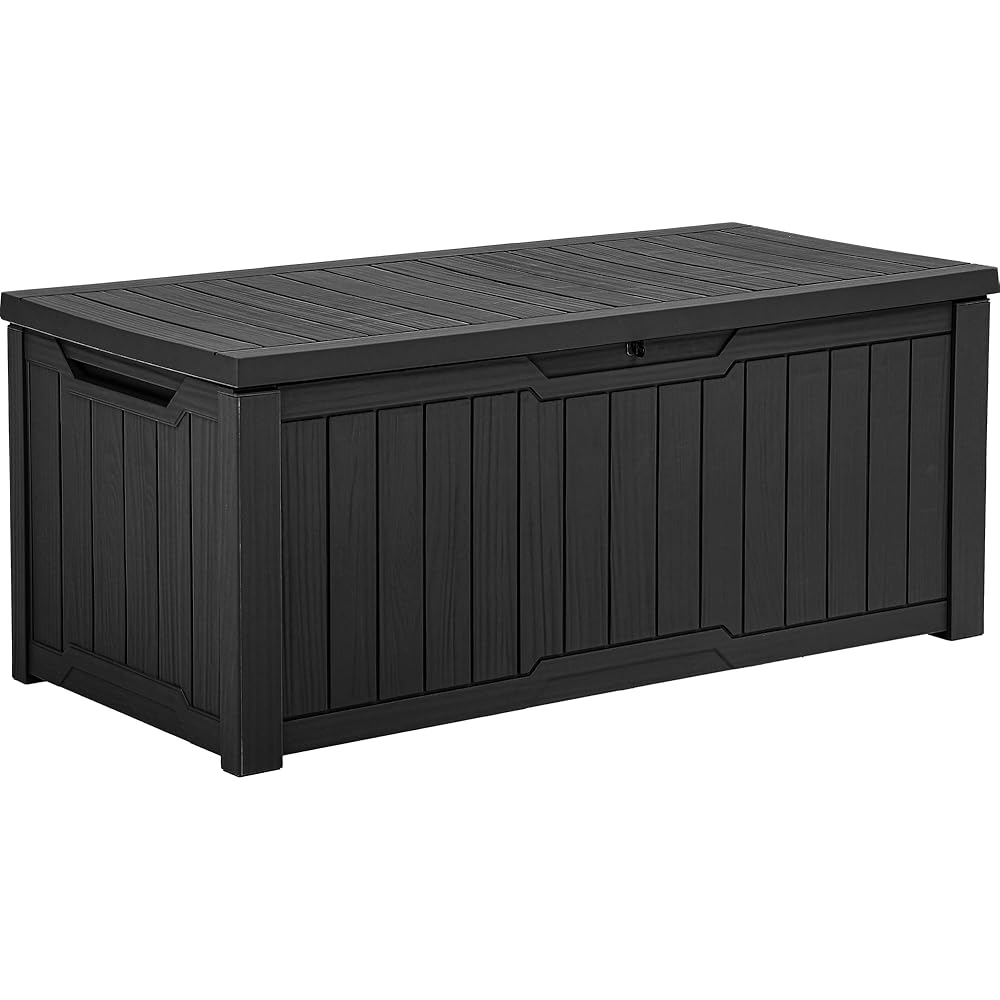 YITAHOME 120 Gallon Resin Deck Box, Weather Resistant Outdoor Storage Box for Patio Cushions, Garden Tools, Pool Supplies, Lockable, Easy With Tool Assembly, Extra Seat or Table (Black)