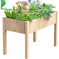 Sweetcrispy 48x 24x 30in Raised Garden Bed Natural Wood Elevated Planter Box with Non-Woven Liner, 300lb Capacity Perfect for Backyard, Patio, Balcony Gardening