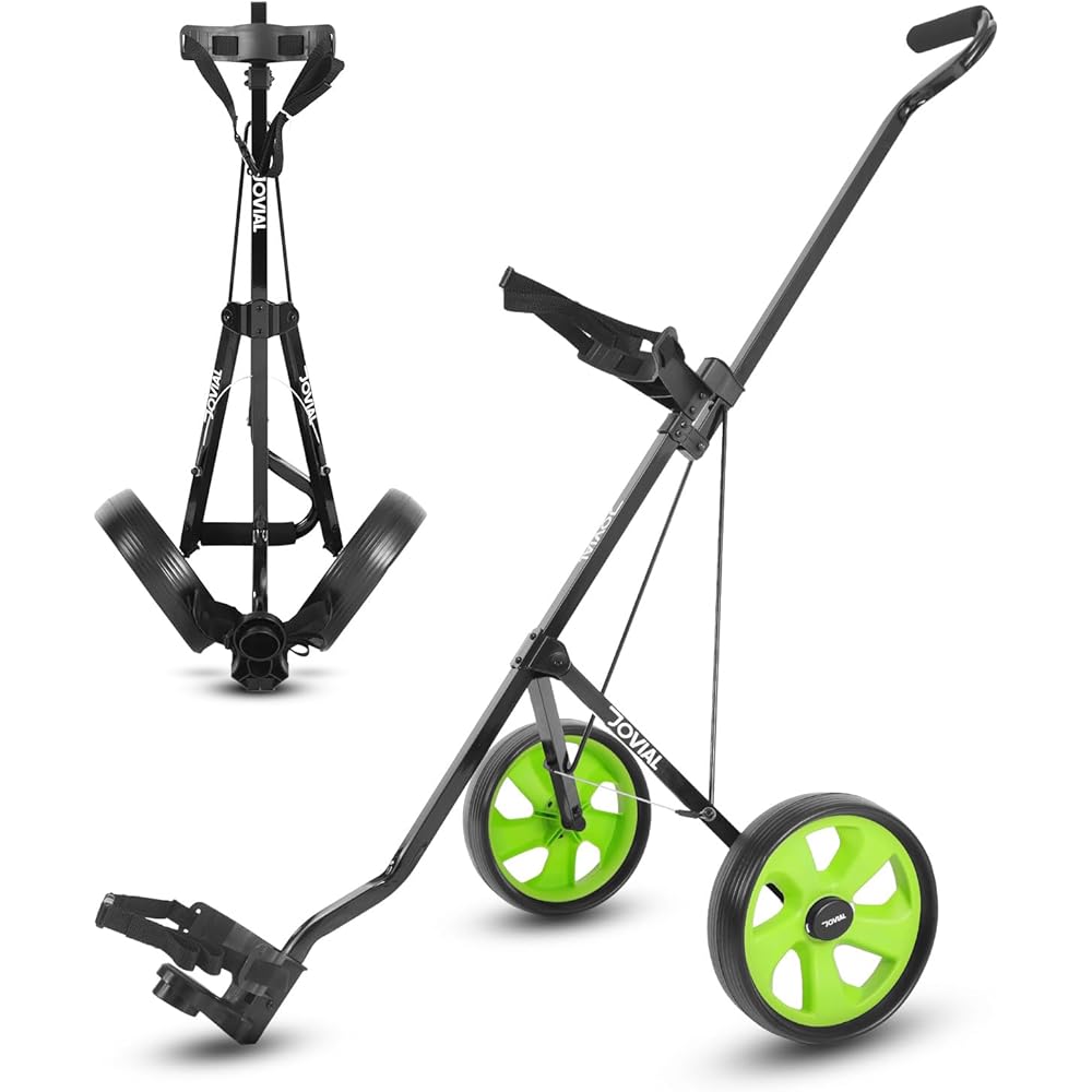 JOVIAL 2 Wheel Golf Push Pull Cart Lightweight, Foldable, Collapsible, Caddy Accessories, Golf Bag Storage with Deluxe Scorecard Holder, Adjustable Handle, Aluminium Frame, Compact Design for Travel