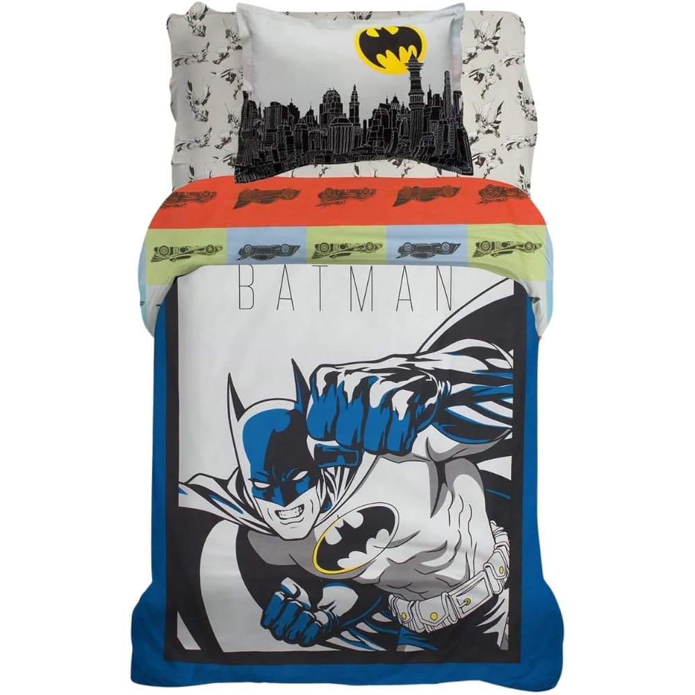 Franco Batman Gotham Kids Bedding Super Soft Premium Organic Cotton Duvet Cover with Sham, 2 Piece Twin Size, (Officially Licensed Product)