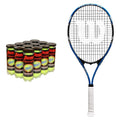 Penn Championship Tennis Balls Extra Duty Felt Pressurized Tennis Balls 12 Cans, 36 Balls &amp; Wilson Tour Slam Lite Adult Recreational Tennis Racket Grip Size 3-4 3/8", Blue/Black
