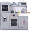 GarveeLife Wooden Play Kitchen, Kids Kitchen Playset with Microwave, Oven, Sink, Real Lights &amp; Sounds,Wooden Chef Pretend Play Set for Boys and Girls