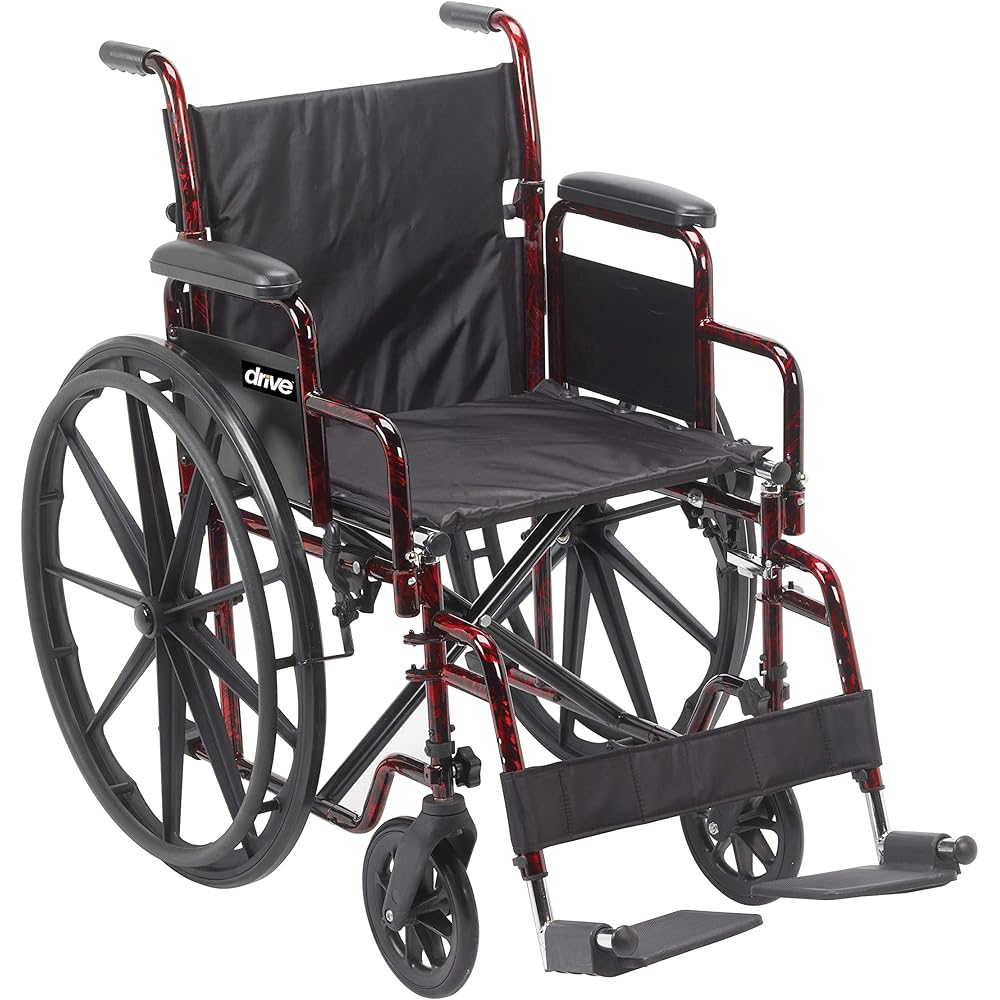 Drive Medical RTLREB18DDA-SF Rebel Lightweight Wheelchair with Swing-Away Footrest, Red
