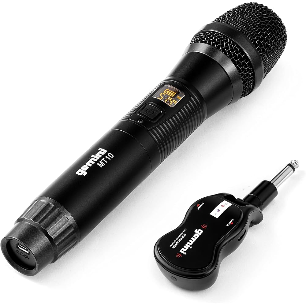 Gemini Wireless Microphone System UHF Handheld Rechargeable Cordless Mic with Receiver for Karaoke Singing DJ Performance PA Speaker Mixer 50M Range Plug Play (GMU-M100)