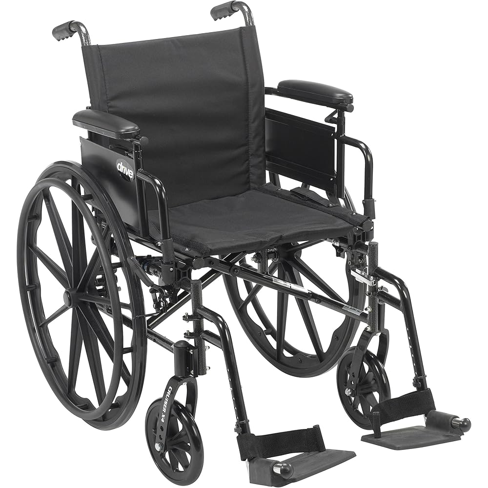 Drive Medical Cruiser X4 Lightweight Dual Axle Wheelchair with Adjustable Detachable Arms, Desk Arms, Swing Away Footrests, 18" Seat, Silver Vein