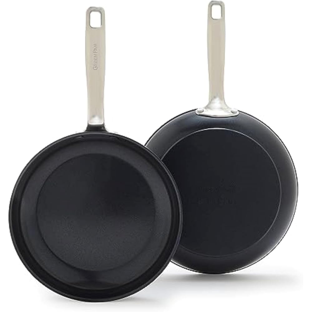 GreenPan Chatham Prime Midnight Hard Anodized Healthy Ceramic Nonstick, 10" and 12" Frying Pan Skillet Set, PFAS-Free, Dishwasher Safe, Oven Safe, Black