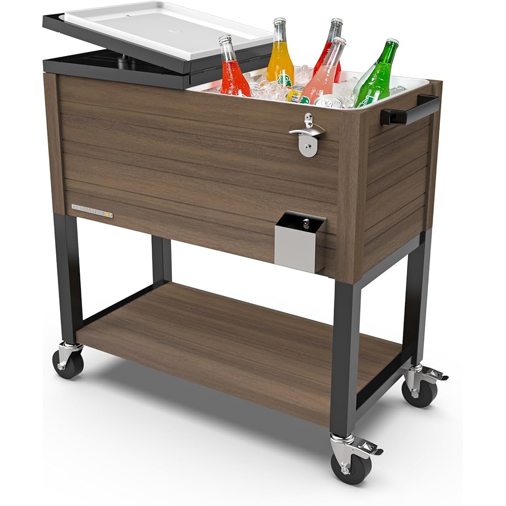 Permasteel 80 Quart Party Cooler, Rolling Ice Chest with Wheels and Handles for Indoor Outdoor Patio