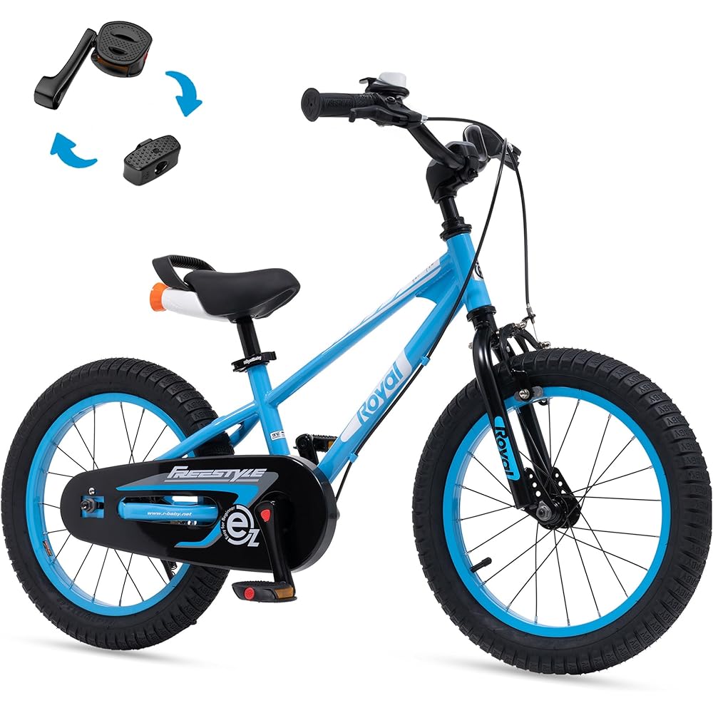 Royalbaby EZ Kids Bike, 16 Inch Balance Pedal Convertable Bicycle, Easy Learn Balancing to Biking Boys Girls Ages 4-7 Years Beginners, 16" Wheel Blue