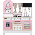 EDUBEBO Kids Kitchen playset, Wooden Play Kitchen, Height Adjustable, Comes with Various Kitchen Accessories, Ideal Role Play Toy Gift for Toddlers and Kids Ages 3-8 (Pink)
