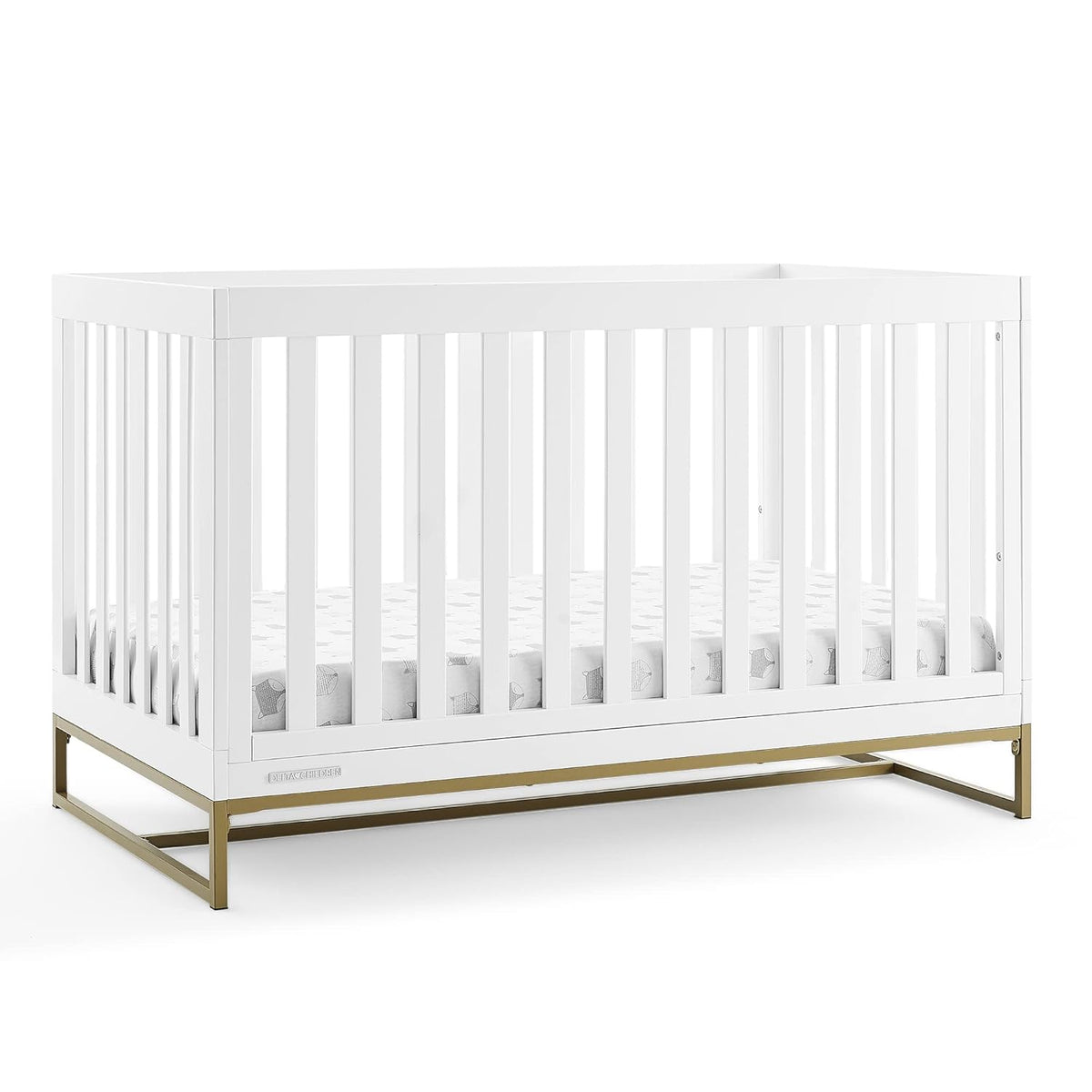 Delta Children Jade 4-in-1 Convertible Crib Greenguard Gold Certified, Bianca White/Bronze