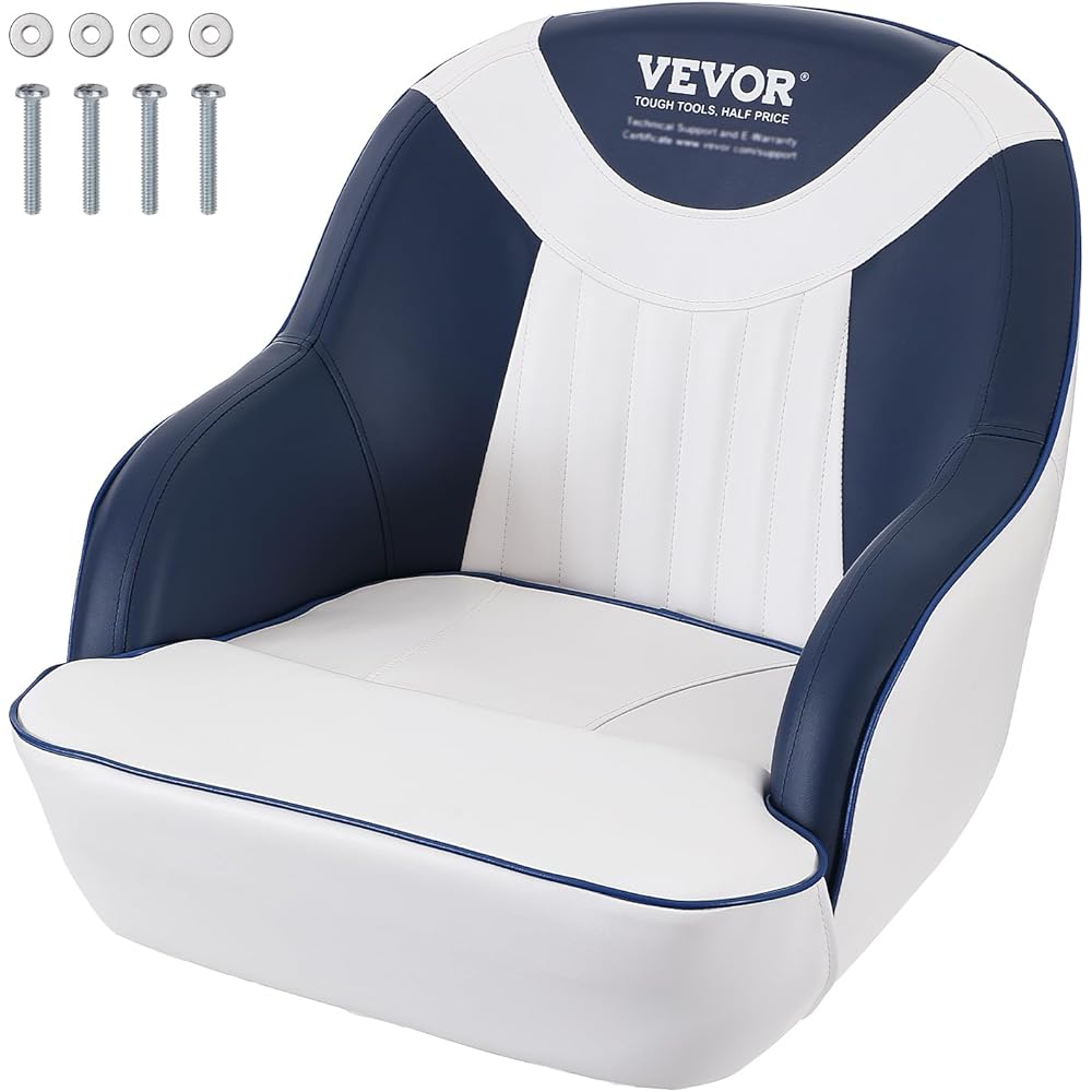 VEVOR Captain Bucket Seat, 1-Pack Boat Captain Chair with Thickened Sponge Padding &amp; Curved Armrest, Pontoon Boat Seat for Fishing Boat, Sightseeing Boat, Speedboat, Canoe