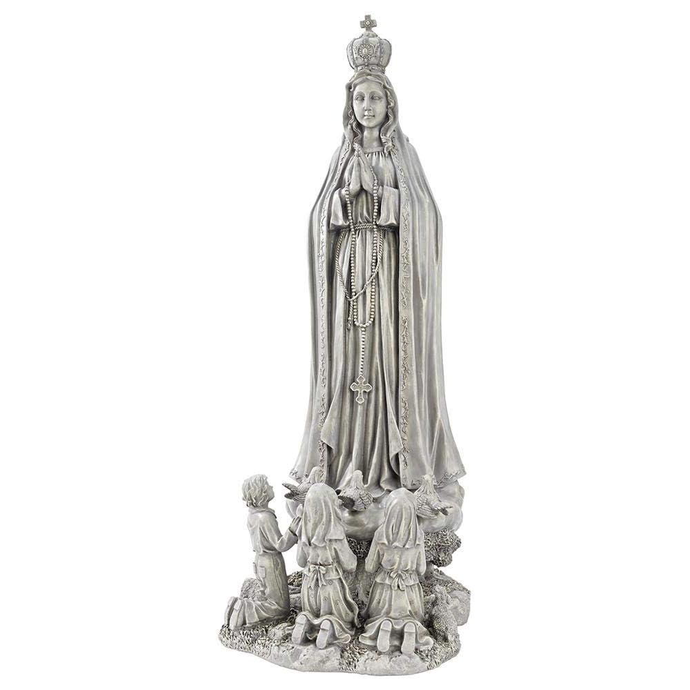 Design Toscano Our Lady of Fatima Indoor/Outdoor Religious Garden Statue, Large, 12 Inches Wide, 14 Inches Deep, 32 Inches High, Resin, Faux Stone Finish