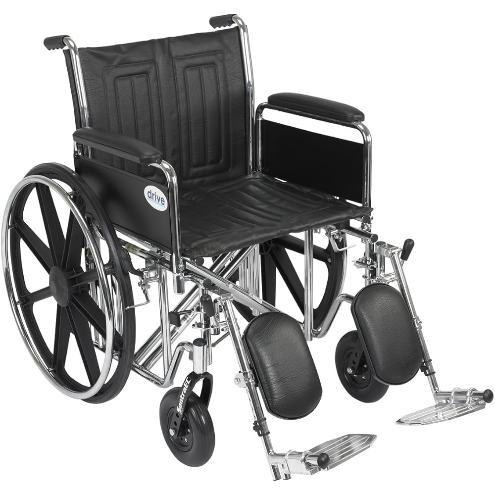 Drive Medical Sentra EC Heavy Duty Bariatric Transport Wheelchair with Detachable Full Arms and Elevating Leg Rests, Black